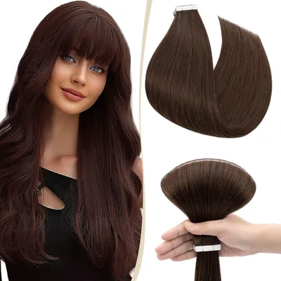 Imagen del producto de Extensiones de pelo natural con cinta adhesiva: 10 mechones de 20 gramos, color castaño medio #4-1