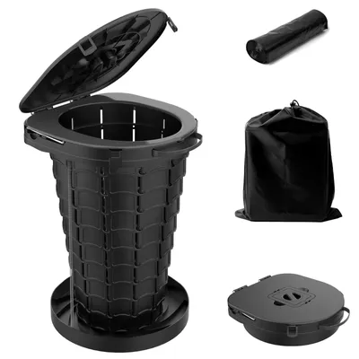 Produktbild von Campingtoilette Erhöhte Rund Faltbar, Campingklo, Tragbare Mobile Toilette, Kompakt 34,5 cm Sitzhöhe, mit Aufbewahrungstasche & Müllbeuteln, Schwarz