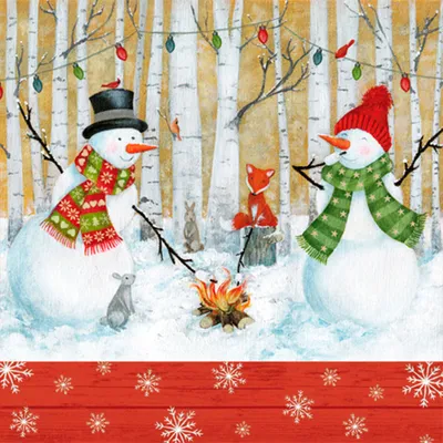 Produktbild von Servietten Papier 33x33cm Schneemänner und Waldtiere Motiv 20 Stück