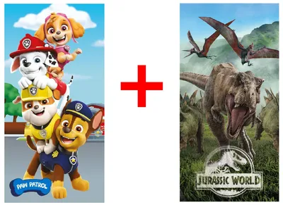 Produktbild von Paw Patrol + Jurassic World T-Rex Rubble, Chase, Marshall, Strandtuch Handtuch 70x140 cm, 2er-Set