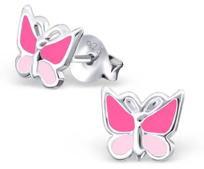 Produktbild von Kinder Ohrstecker Silber Ohrringe Schmetterling rosa