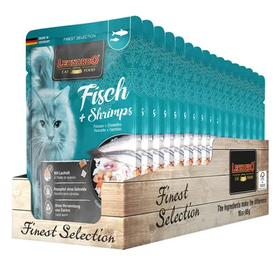 Produktbild von Leonardo Finest Selection Fisch & Shrimps Poucher (16 x 85 g) Nassfutter