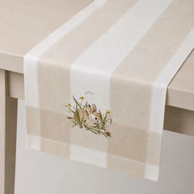 Produktbild von Tischwäsche mit Stickerei Hasen mit Leinenoptik 40 x 90 cm
