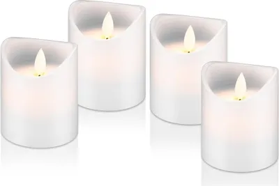 Image de Goobay 77780 Lot de 4 bougies LED en cire véritable, blanc - avec fonction minuterie et mèche 3D, fonctionne sur piles, blanc chaud (2700 K)