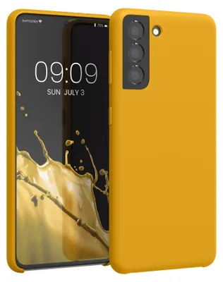 Produktbild von kwmobile Handyhülle für Samsung Galaxy S21 Hülle - Case Silikon - Kabelloses Laden - Schutzhülle Cover in Honiggelb
