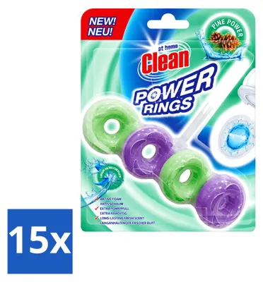 Obrázek produktu pro 15 kusů toaletních osvěžovačů "At Home" s vůní borovice, balení "Power Rings", hmotnost 40 g, výhodná sada