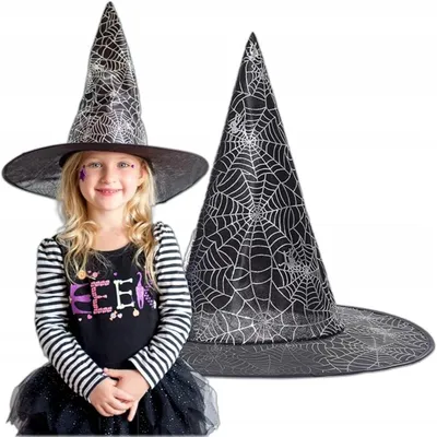 Produktbild von KRUMAD Halloween Hexenhut Schwarz - spitzer Zaubererhut, Universalgröße für Kinder & Erwachsene, Party Deko, Kostüm Zubehör Karneval, Fasching