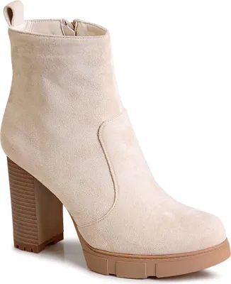 Produktbild von topschuhe24 2556 Damen Plateau Stiefeletten Velours Ankle Boots, Farbe:Beige, Größe:39 EU