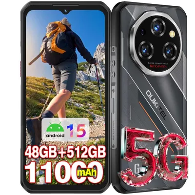 Image de OUKITEL WP62 5G Telephone Portable Incassable Android 15, 48Go+512Go 11000mAh/33W 6.6" FHD+ 120Hz Caméra 108MP Smartphone Dual SIM/NFC/OTG - Noir