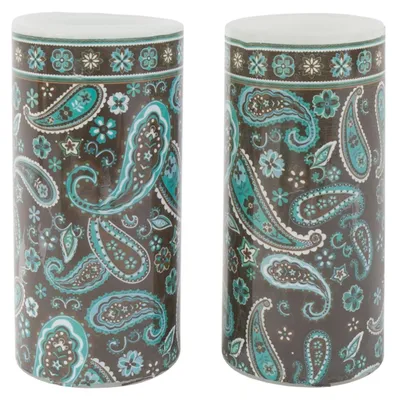 Image de lot de 2 bougies de cire LED 15x7,5 cm Lumière vacillante Télécommande Décoration de table Bougie à motif
