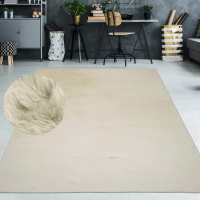 Image de Tapis classique moelleux et lavable, couleur beige - Dimensions : 140 x 200 cm