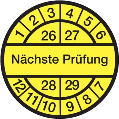 Produktbild von Dreifke® Aufkleber Prüfplakette, Nächste Prüfung, gelb/schwarz, Folie, Ø 30 m...