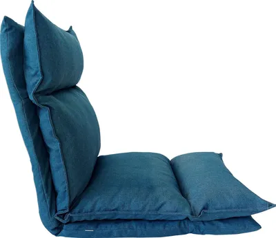 A blue floor chair is shown against a white background.