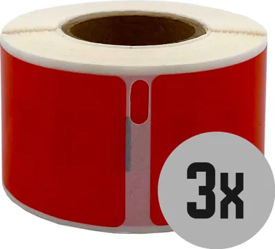 Produktbild von DULA Etiketten - Kompatibel mit Dymo Compatible labels - Rood - 99010 - S0722370 - Adresetiketten - 3 rollen - 28 x 89 mm - 130 labels per rol