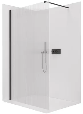 Imagen del producto de Mampara de ducha Walk-in Onyx Cube, modelo L/P, vidrio de 8 mm, estructura cuadrada, color mate, vidrio texturizado, dimensiones 160x200 cm