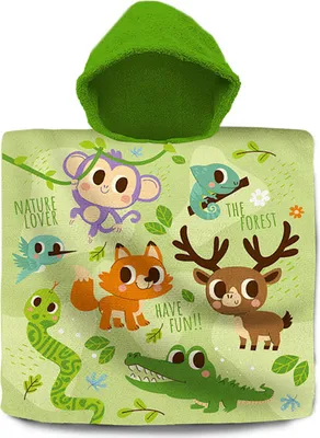 Image de Poncho en coton motif animaux serviette enfants