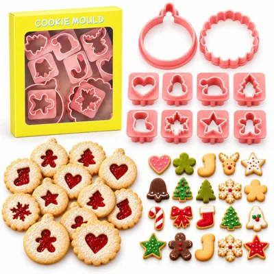 Plätzchenausstecher-Set, 10-tlg., 32 Weihnachtsmotive, Kunststoff, Mini