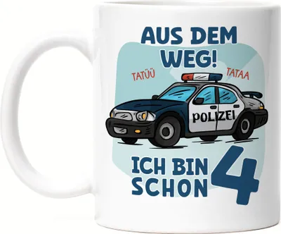 Produktbild von Aus Dem Weg Ich Bin Schon 4 Tasse Weiß Happy Birthday 4. Geburtstag Alles Gute Jahre Polizist Geburtstagsfeier