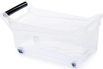 Image de Boîte de rangement en plastique avec poignées et roulettes - transparente - 10 litres