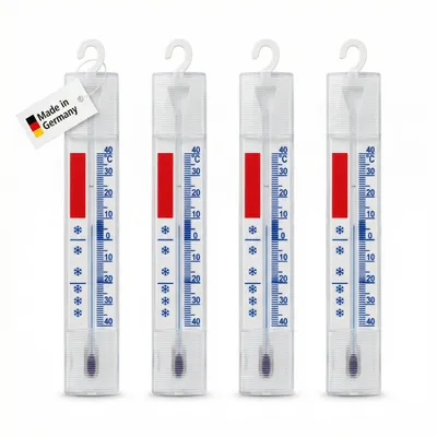 Produktbild von 4 Stück Kühlschrankthermometer Set mit Haken zum aufhängen Temperaturanzeige + - 40°C Analog Thermometer für Gefrierschrank Kühltheken Kühlschrank