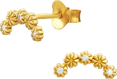Produktbild von Ohrringe 925er Sterling Silber Ohrstecker vergoldet Blumen mit Zirkoniasteinen