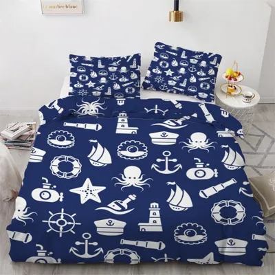 Produktbild von Bettwäsche-Set 155x220 cm 3-teilig Mikrofaser Anker Ozean Maritim Wendebettwäsche mit Reißverschluss