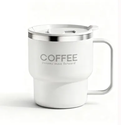 Isolierte Kaffeetasse 350 ml, doppelwandig, Edelstahl, mit Deckel