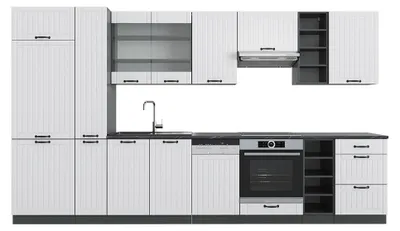 Immagine prodotto di Cucina componibile Vicco Fame-Line Bianco rustico/antracite 355 cm con armadio alto, senza piano di lavoro, Model 39621
