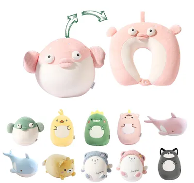 Immagine prodotto di Cuscino da viaggio per bambini, modellabile, a forma di U, rosa, con motivo di pesce