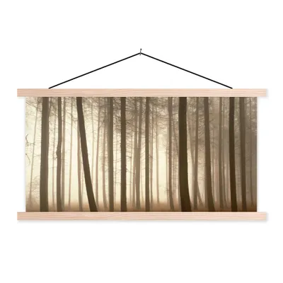 Produktbild von MuchoWow® Textilposter Wald - Nebel - Baum 120x60 cm mit holzfarbenen Rahmen - Klemmleiste