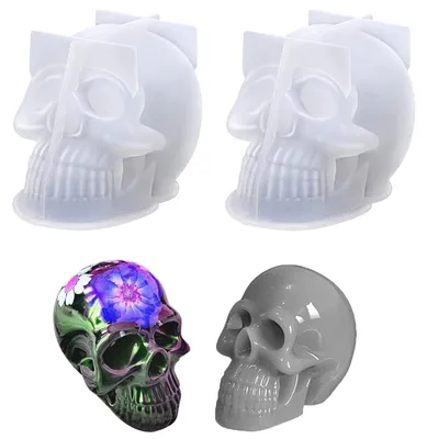 Produktbild von 2 Stück Halloween Schädel Silikonform, Totenkopf Kerzenform, Epoxidharz Form, DIY Aromatherapie, Kerzen, Seifen, Kuchen
