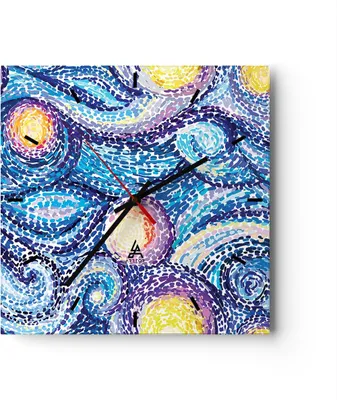 Produktbild von Wanduhr - Quadrat - Glasuhr - Abstraktion modern - 40x40cm - Schleichendes Uhrwerk - Lautlos - zum Aufhängen bereit - Dekoration Modern - Wanddekoration aus Glas - C3AC40x40-3935