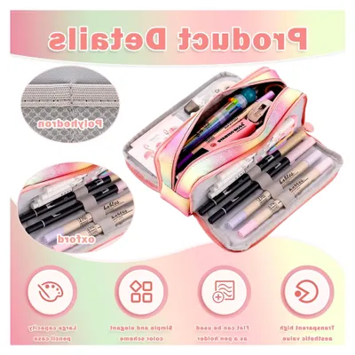 Produktbild von Federmäppchen für Mädchen, Großes Mäppchen mit zwei Fächern, Regenbogen Federtasche für Schule und Büro