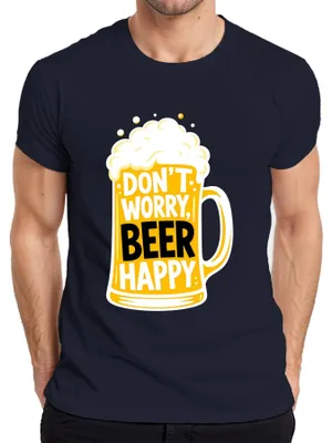 Zdjęcie produktu dla Koszulka męska "Don't Worry Beer Happy Lustig Saufen Party Wiesn Pils", kolor granatowy, rozmiar XL