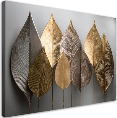 Produktbild von Leinwandbild Minimalismus Goldene Blätter Abstraktion 120x80 Feeby Gold bild für die wand bereit zum aufhängen
