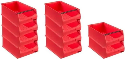 Produktbild von SparSet 10x Rote Sichtlagerbox 5.1 mit Griffstange | HxBxT 20x30x50cm | 21,8 Liter | Sichtlagerbehälter, Sichtlagerkasten, Sichtlagerkastensortiment, Sortierbehälter