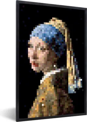 Produktbild von MuchoWow® Gerahmtes Poster Das Mädchen mit dem Perlenohrring - Johannes Vermeer - Pixel 20x30 cm - Poster mit Schwarzem Bilderrahmen Wandposter Rahmen Foto Bilder - Drucken - Bilder Poster im Rahmen