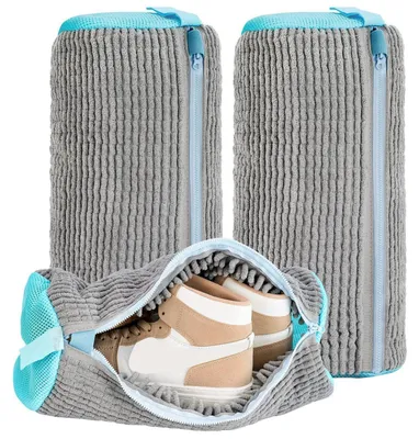 Immagine prodotto di 2 sacchetti per scarpe, grigi, 40x18 cm, riutilizzabili, con cerniera nascosta