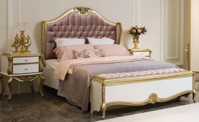 Immagine prodotto di Casa Padrino Luxury Baroque Bedroom Set Viola / Rosa / Bianco / Oro - 1 letto matrimoniale con testiera e 2 comodini - Mobili da camera da letto barocchi - Nobile e magnifico