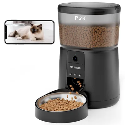Produktbild von Automatischer Futterautomat mit HD-Kamera, Futterautomat für Hunde & Katzen, 3,5L Katzenfutterspender, App-Steuerung, 2-Wege-Audio, Edelstahl-Napf