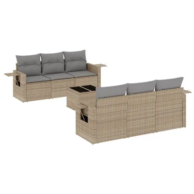 Produktbild von 7-tlg. Garten-Sofagarnitur mit Kissen Beige Poly Rattan