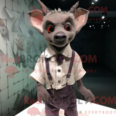 Productafbeelding van Mascottefiguur REDBROKOLY van een vleermuis gekleed met een overhemd met knoopsluiting en stropdassen
