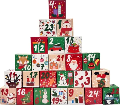 Obrázek produktu pro Adventní kalendář, který lze naplnit 24 krabičkami s vánočními motivy (červené a zelené) – ideální pro malé dárky