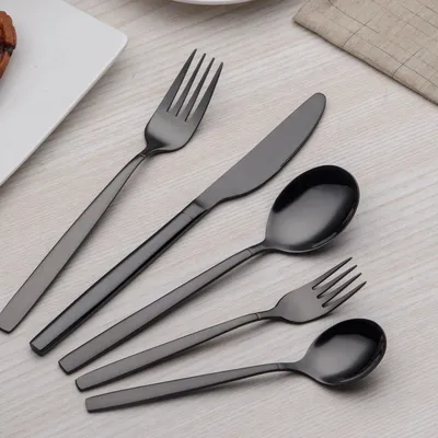 Produktbild von Besteckset, 30-teilig, silber-schwarz, 30-teiliges Besteckset, schwarz, Besteckset, 6 Personen (glänzend schwarz)
