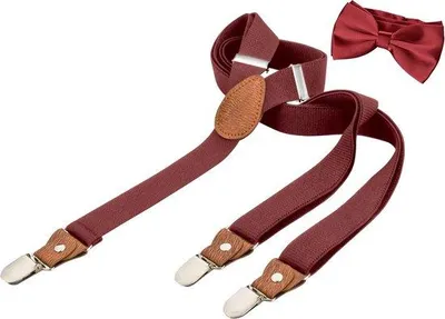 Produktbild von Herren Korsett Fliege Set verstellbar mit 3 Clips Y-förmig - burgundisch - elegant - ShopFlot