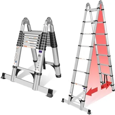 Imagen del producto de Escalera telescópica de aluminio, extensible, de 5 metros, color plateado