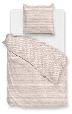 Productafbeelding van Zohome Perkal dekbedovertrek - 135x200 cm – 100% katoenen perkal – Hoogwaardige beddengoed met motief – Zacht – Ademend en huidvriendelijk – Inclusief kussensloop van 80x80 cm – Crème/lichtbruin