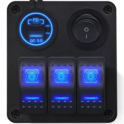 Produktbild von ProRide Schaltpanel 12V Auto/Boot - 2 USB/USB-C QC3.0, 3 Schalter