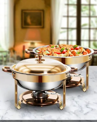Immagine prodotto di Set di contenitori riscaldanti per buffet, capacità 5 litri, 2 pezzi, in acciaio inossidabile, ideali per catering e feste