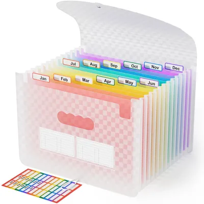 Produktbild von Ziehharmonika-Ordner Ordnungsmappe Dokumentenmappe - 13 Fächer - Rosa - A4 - Mit Rastermuster - Für Büro und Schule